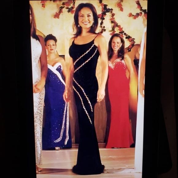 Nicole Bakti Black Long Gown XS Swarovski Crystals Ostrich Feathers Formal Dress - Picture 1 of 13